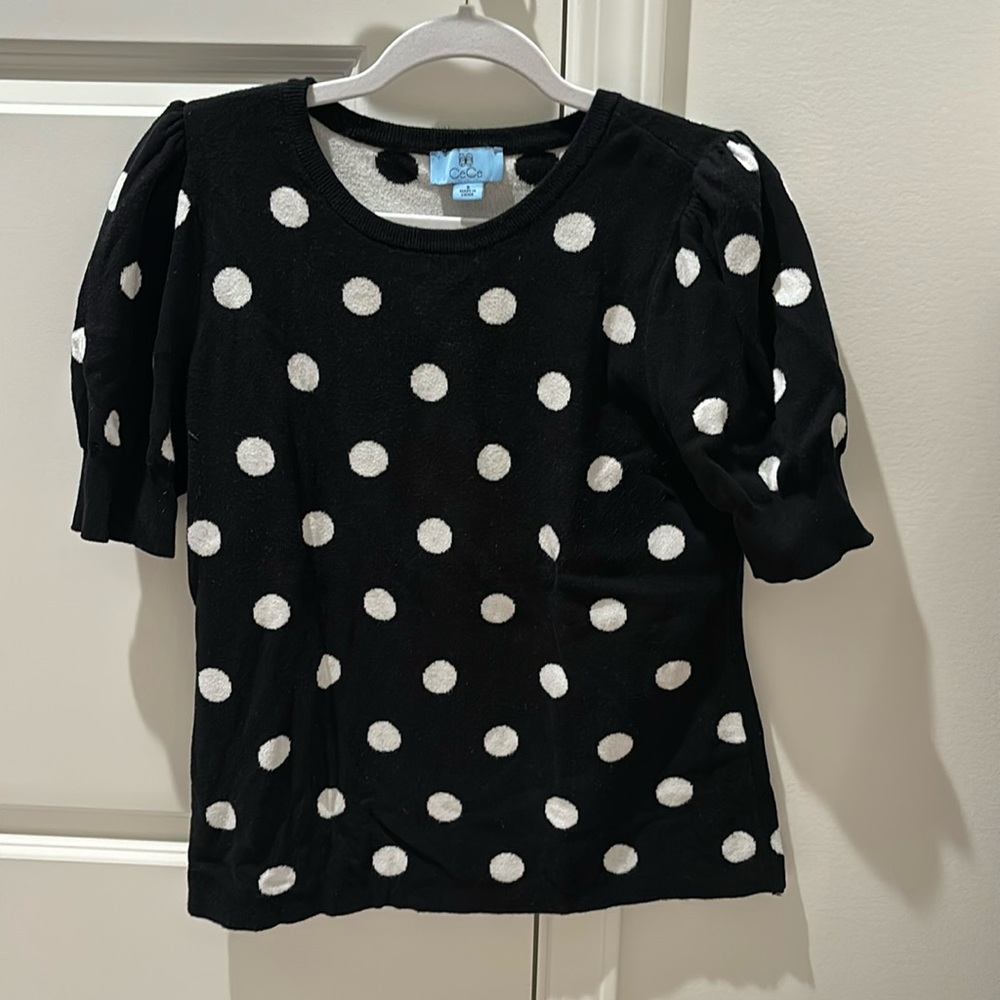 Cece Polka Dot Puff Sleeve Sweater